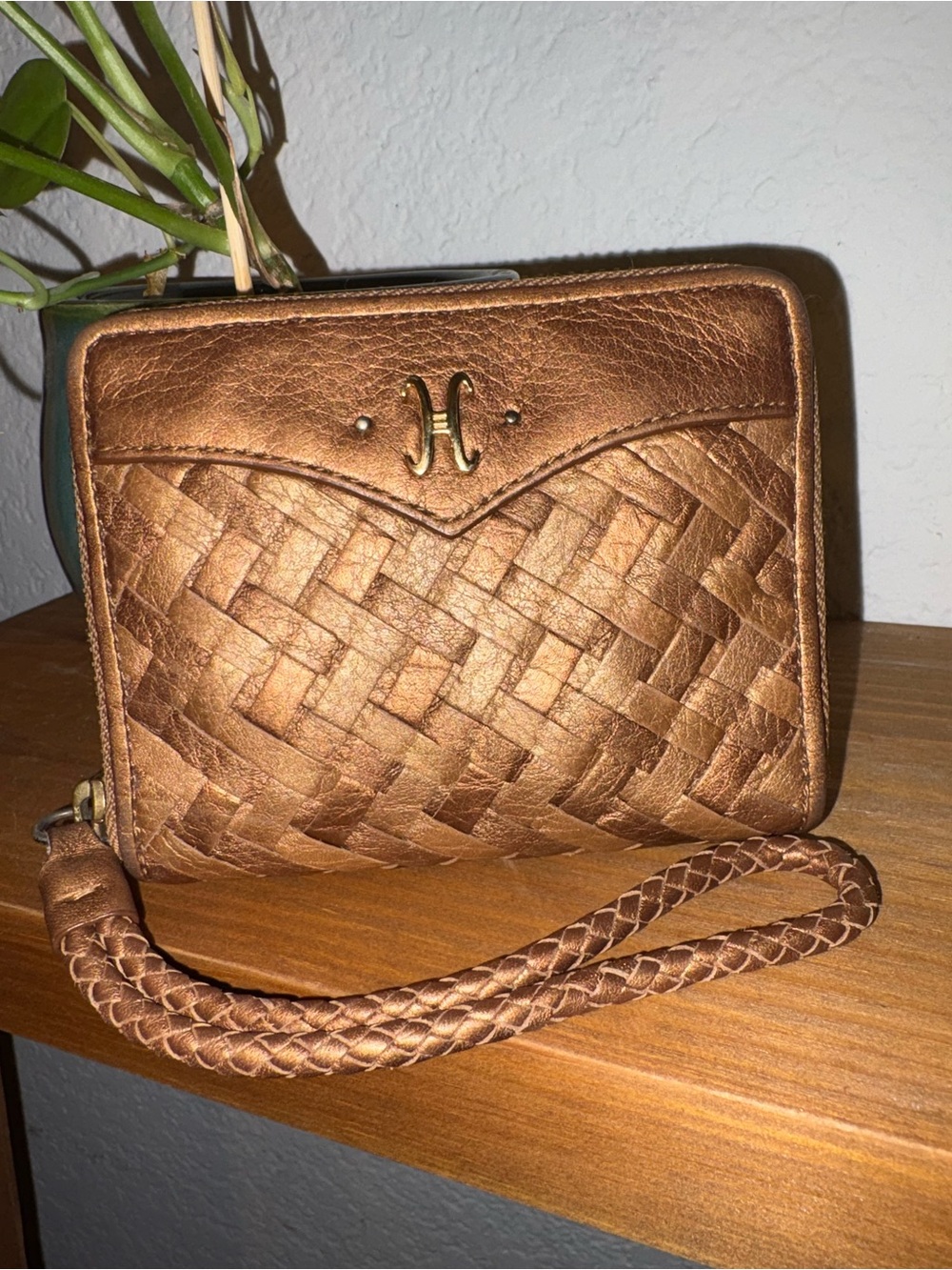 Cole Haan Metallic Bronze Braided Wristlet